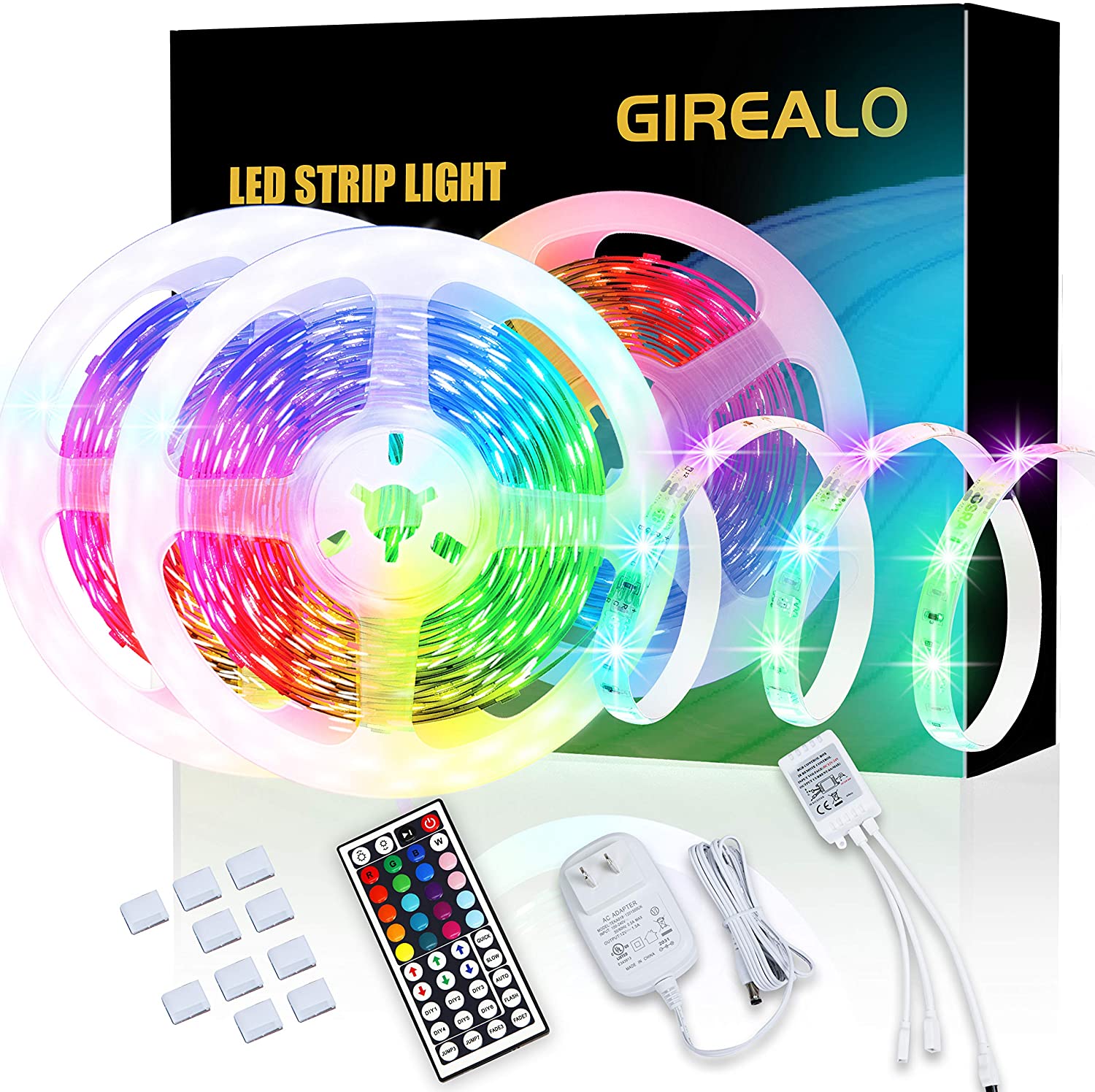

GIREALO 150 LED Strip Lights with Color Changing 32.8FT 44 Keys IR Remote Control Safest UL Power Adapter for Party Bedroom Bar Decor Home D