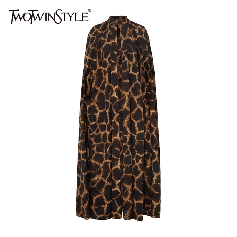 

Loose Print Leopard Trench For Women Stand Collar Long Sleeve Casual Vintage Windbreaker Female Fashion 210524