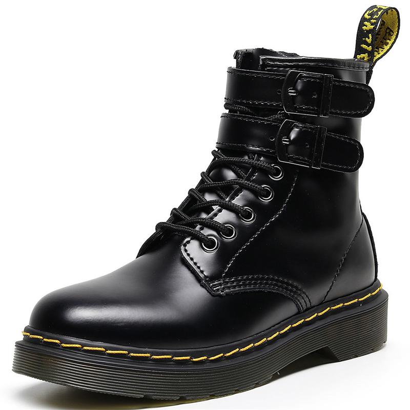 Boots High-Top Women's British Style Leather Motorcycle Double Buckle Men's And Fashion Casual