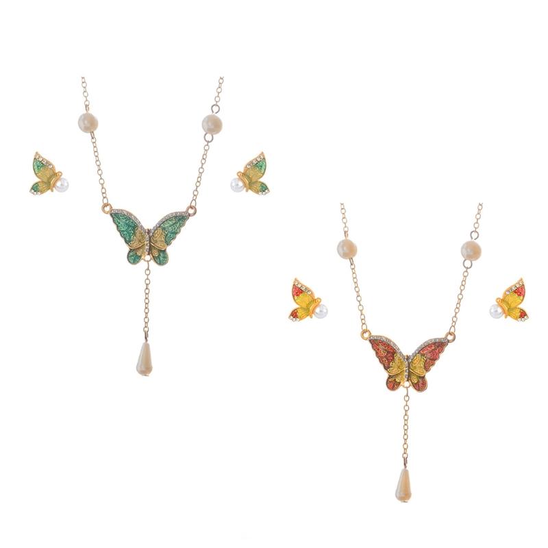 

earrings & necklace butterfly pendant earring set charming jewelry birthday gift for women d55y, Silver