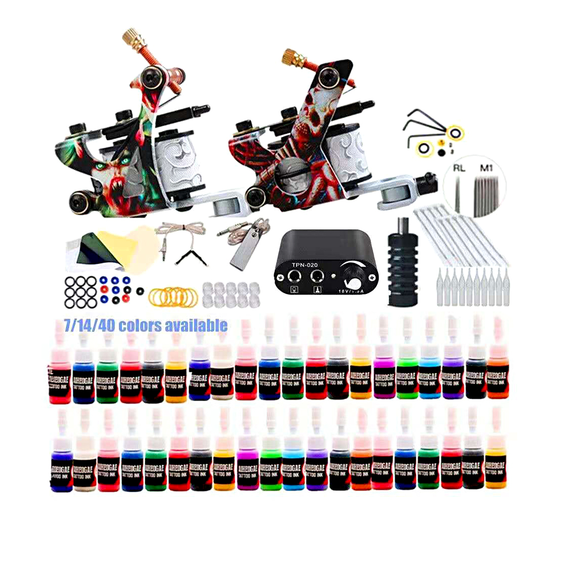 Kit de tatouage 2 pistolets à pistolets à pistolet pigment d'encre pigment ensembles alimentation équipement de tatouage pour débutant