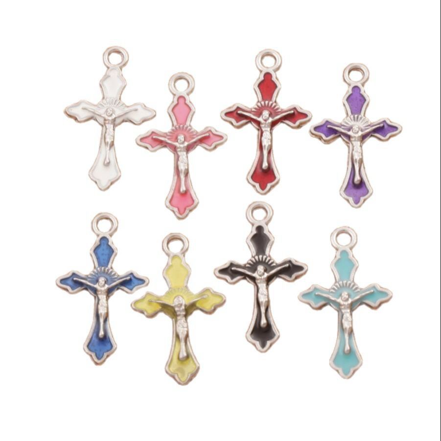 

Enamel Crucifix Cross Jesus Charms Pendants 200pcs/lot 8Colors 14x22.5mm Fashion Jewelry DIY Fit Bracelets Necklace Earrings L499