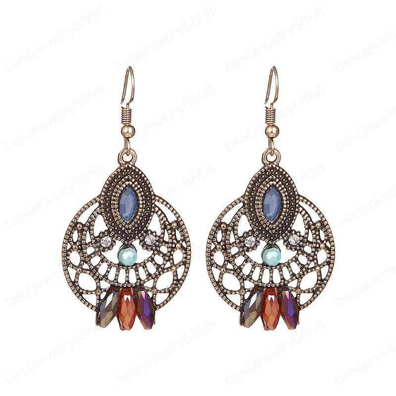 

Vintage Round Hollow Gold Metal Earring For Women India Jhumka Crystal Retro Drop Dangle Earrings Jewelry