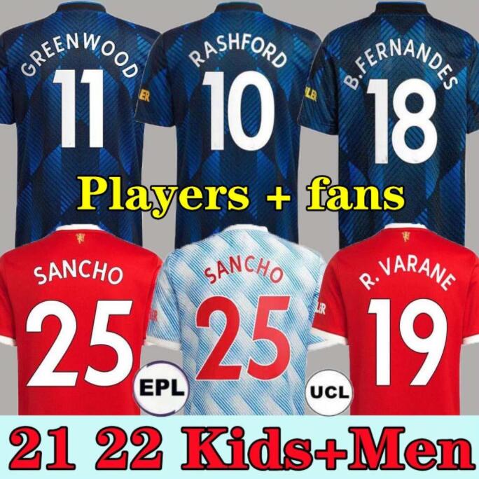 

RONALDO 21 22 SANCHO soccer jersey Fans version MAN LINGARD UNITED POGBA RASHFORD football shirt, Black;yellow
