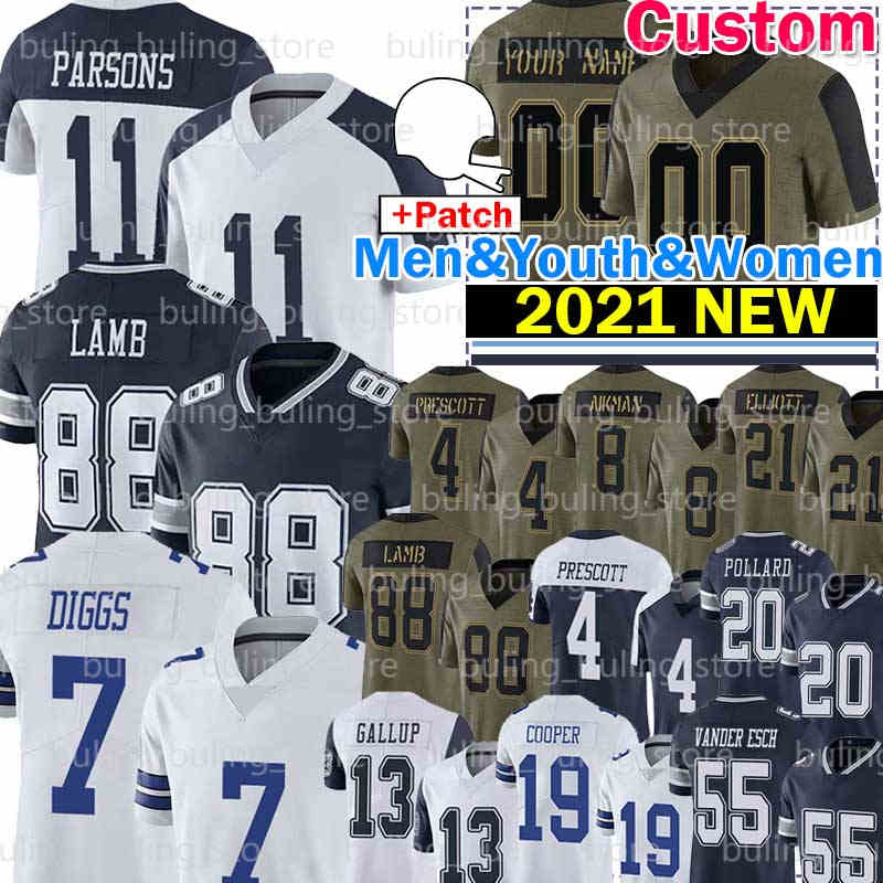 

Trevon Diggs Football Jersey Dak Prescott Micah Parsons CeeDee Lamb Troy Aikman Ezekiel Elliott Amari Cooper Leighton Vander Esch Staubach B, Black;red