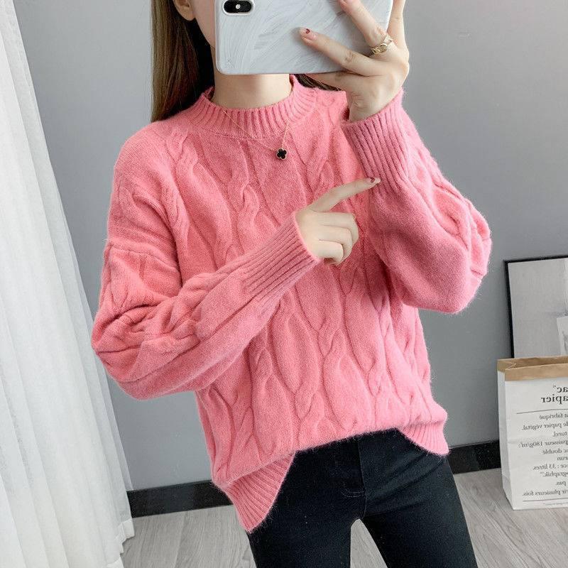 

Pullover Teens Kid Student Sweaters Women Thick Solid Spring Fall Warm Loose Lady Clothes Cute Oversize Female Casual Sweater, Black
