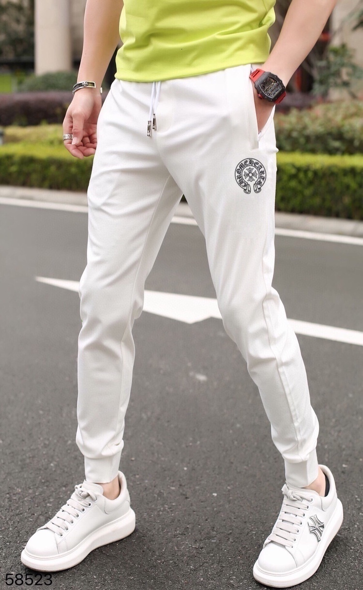 

21 Men's Pants Summer Spring and Chrome-hearts Chaokeluoxin New Personalized Classic Trend Versatile Slim Simple Corset Casual 03cc, Black