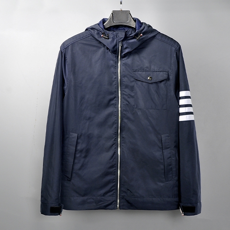 

Tide brand smooth board complex mean windbreaker four bar TB coat hooded casual jacket for men, Black