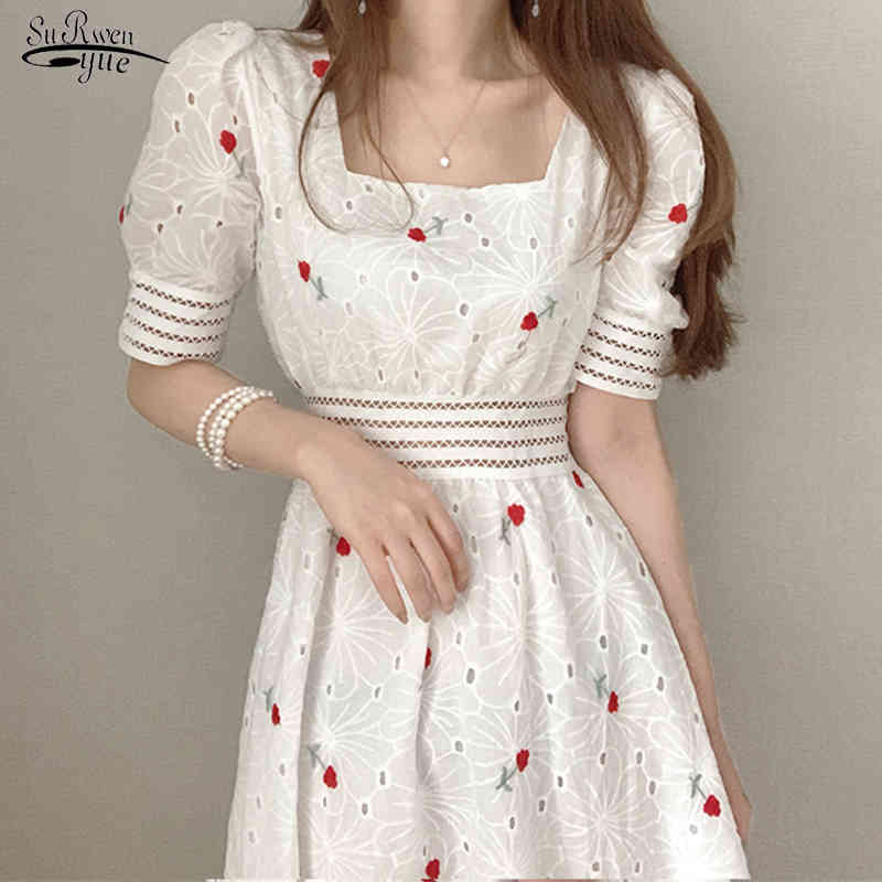 

Women Summer Design Floral Embroidery Date Elegant Chic Dress Hollow Out White Lace Party Flhjlwoc Vestidos 14394 210521, Blue
