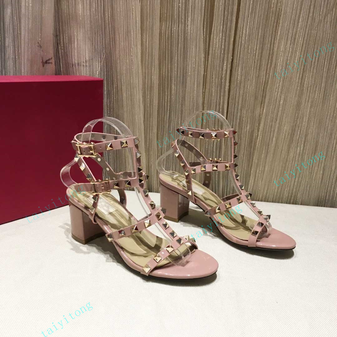 

Fashion Summer sandals women's shoes leather high heels beautiful wedding Genuine Ladies Sexy Rivets outdoor