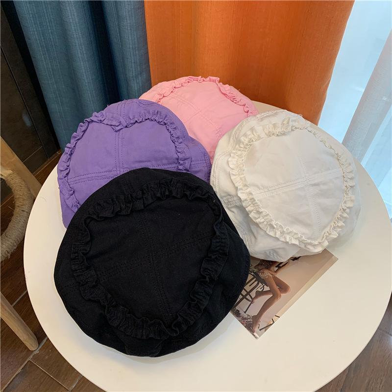

Berets 2021 Women Spring And Autumn Love Lace Beret Korean Fashion Sweet Cool Pure Cotton Painter Hat Sboy, White