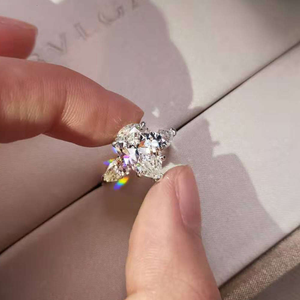 

HBP Pear shaped water drop ring women's high carbon diamond exaggerated wedding engagement 3 carat large Sterling Silver net re
