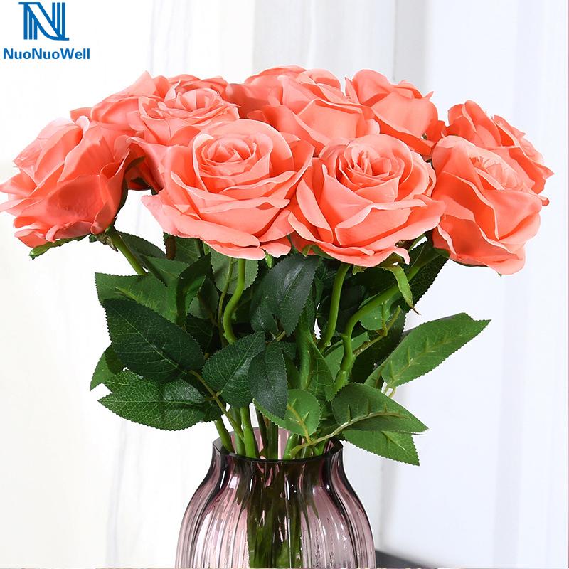 

NuoNuoWell 10x Artificial Rose With Leaf Flower Home Wedding Bridal Bouquet DIY Decor 9 Color Available Decorative Flowers & Wreaths