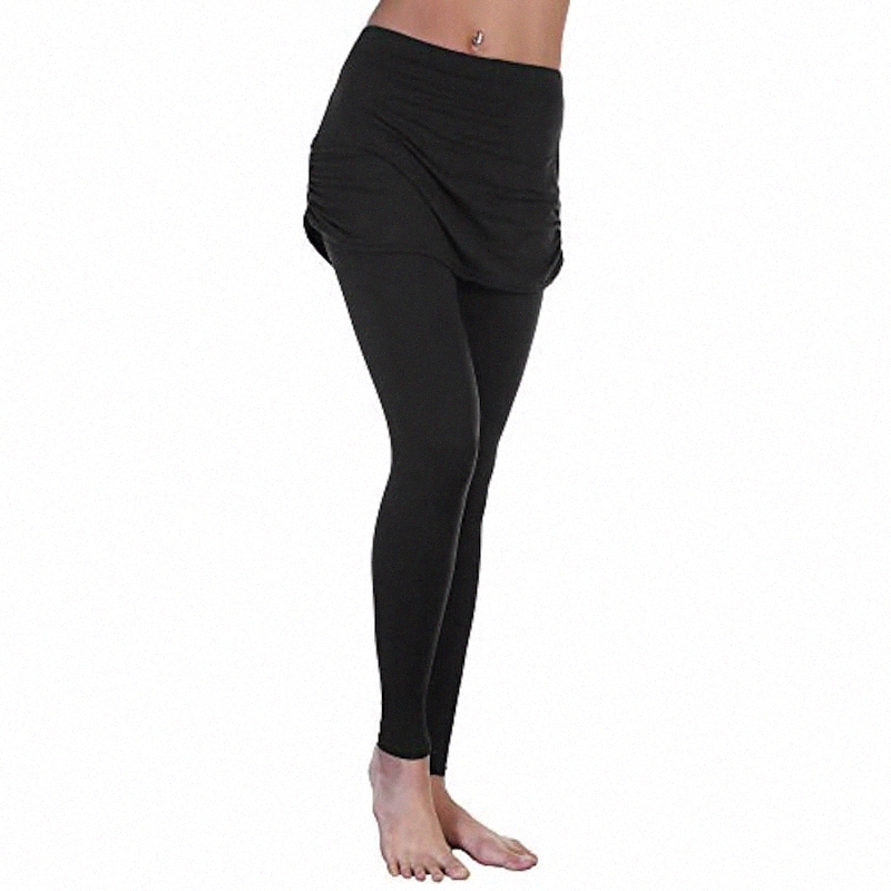 women's high waist leggings with attached ruched side mini skirt, cotton-blend shirred sides skirted buttery soft leggings black navy blue grey