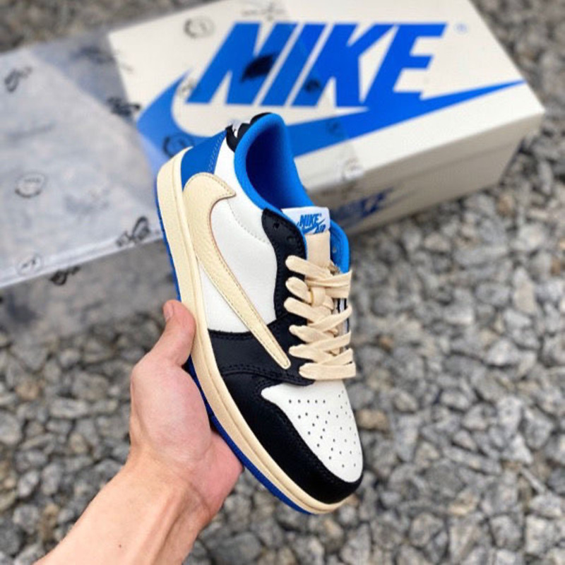 

New aj1 Fujiwara Hao lightning co branded TS barb white black blue low top men's and women's practical basketball shoes sports shoes trend, Colore 1