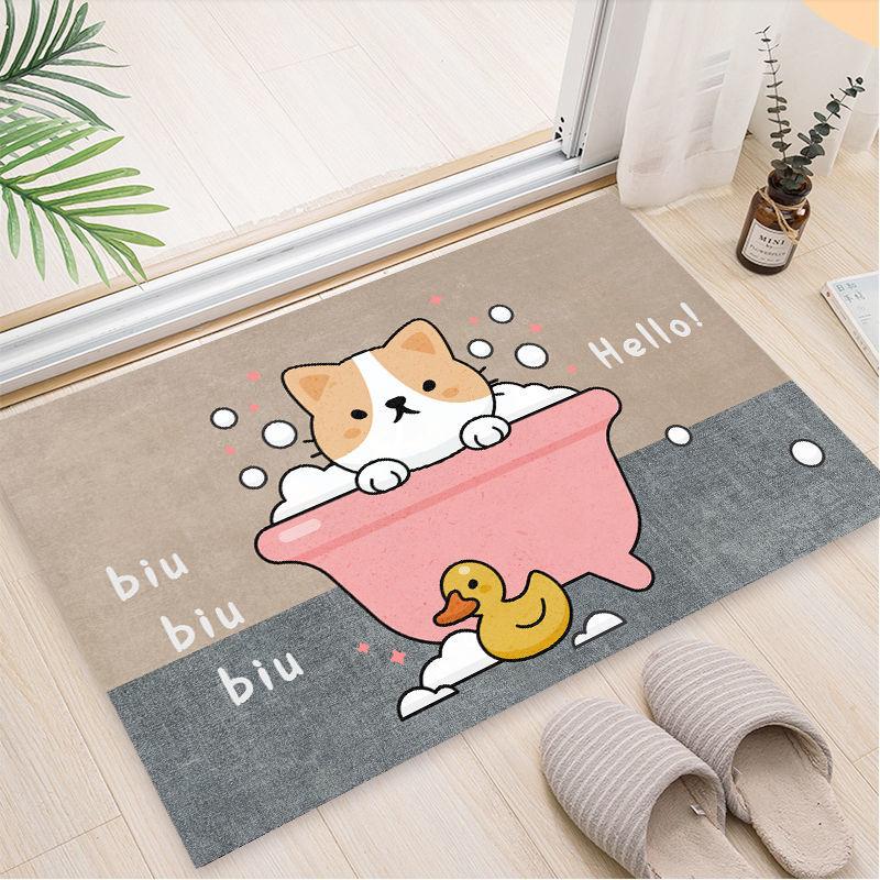

Carpets Cute Cartoon Mats Bathroom Entrance Doormat Absorbent Mat Anti-slip Kitchen Rug Bedroom Door Rugs Living Room Dustproof Carpet, Bathing kitten