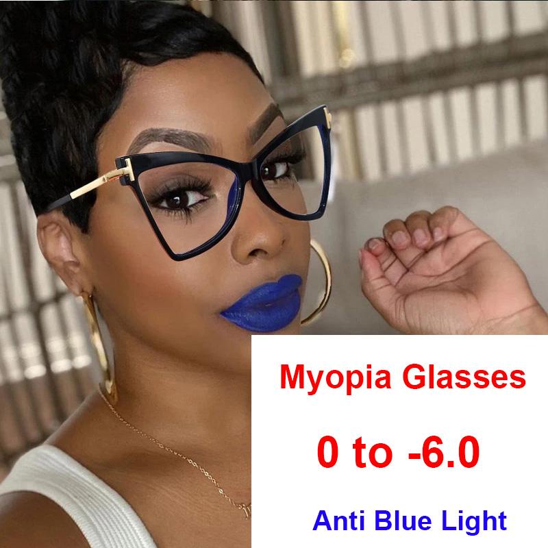 

Sunglasses Fashion Myopia Glasses Anti Blue Light Transparent Black Triangle Eyeglass Frames For Women Nearsighted Diopter -1 -2 -2.5 -3