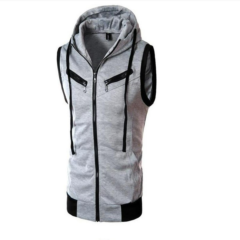 

Men's Vests 21 Spring And Autumn Hooded Waistcoat With Hood Slim-fit Vest Burgundy Multi-zip Pocket Ladies Style Knitted Fabric Jacket, Red wine
