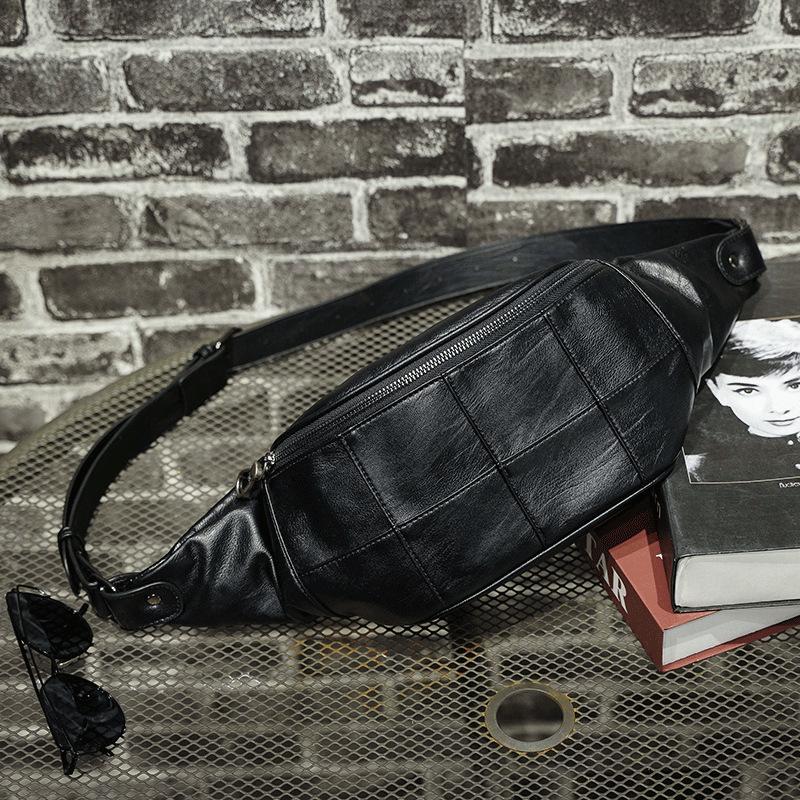 

Xiao.p Belt Bag For Men Waist Bags Handy Waterproof Fanny Pack High Quality Pu Leather Chest Banana Mens Hip Bum, Black