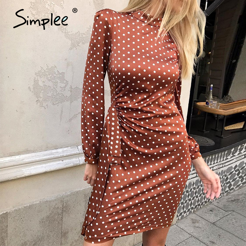 

2021simplee elegant round neck polka dot dress lantern solid dress loose holiday autumn women chic long party midi dress 2021, Black;gray
