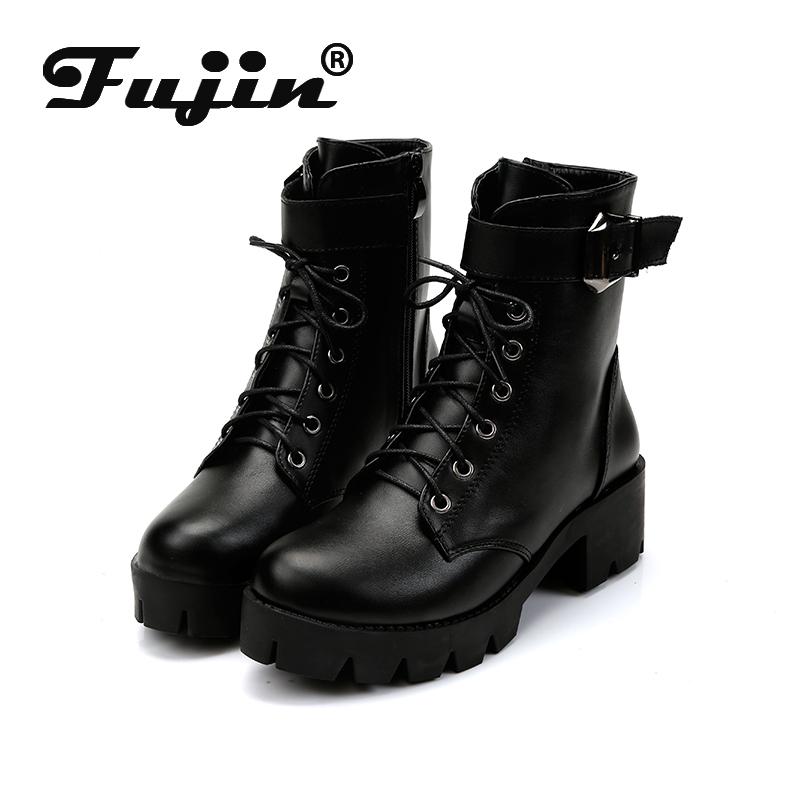 

Boots Fujin Women Ankle Platform 2021 Autumn Shoes Round Toe Wool Winter Booties Stretch High Quality, Black