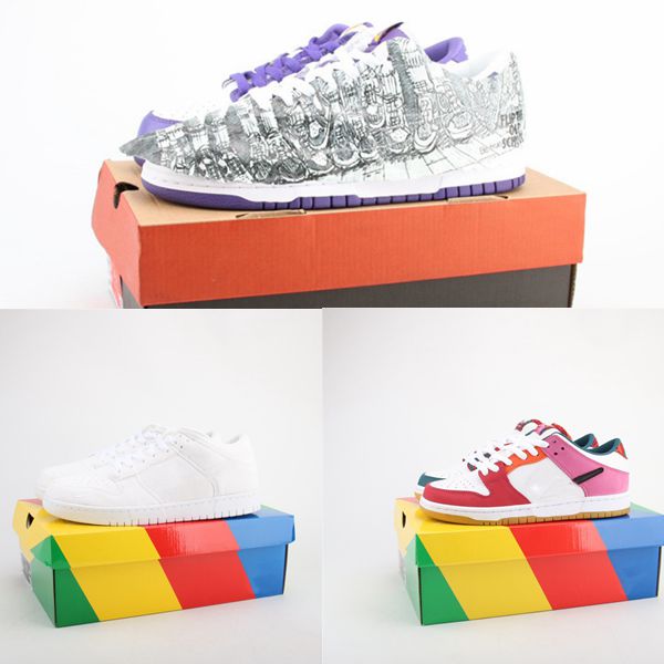 

With Box Hot Futura Sb low-top casual shoes women's men's designer Flip white purple torn paper mandarin duck swan color stitching Dunks des Chaussures Taquets shoes, Customize
