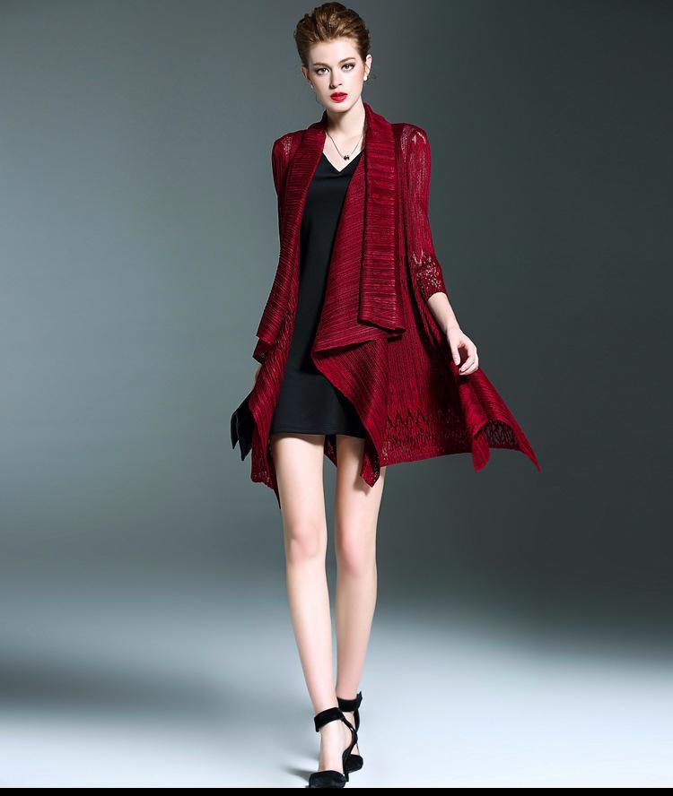 

Women's Trench Coats SuperAen Spring Autumn 2021 Fashion Lace Hollow Out Thin Cape Cardigan With Long Pleated Shawl Jacket Coat Women Clothe, Tan;black