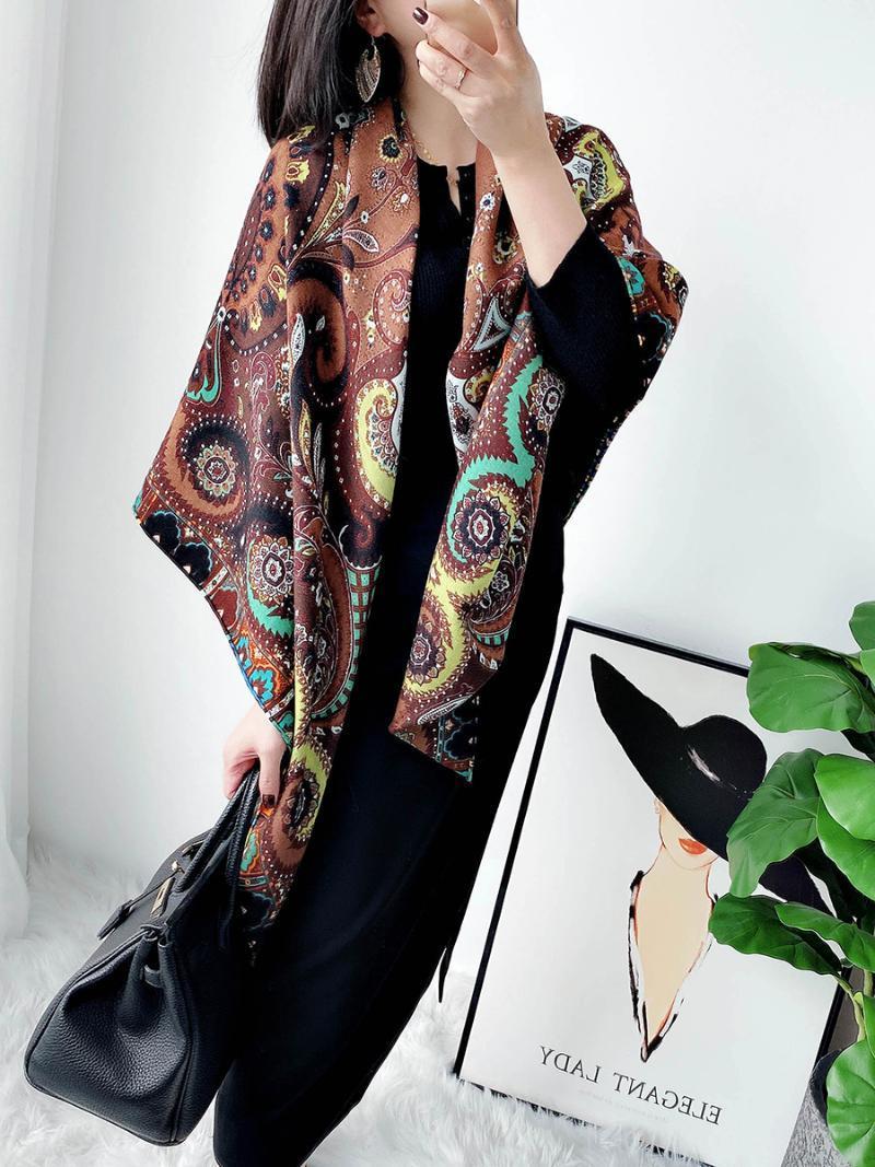 

Scarves 2021 Autumn And Winter Cashew Flower Double-sided Two-color Silk Wool Large Square Scarf Warm Velvet Shawl Women