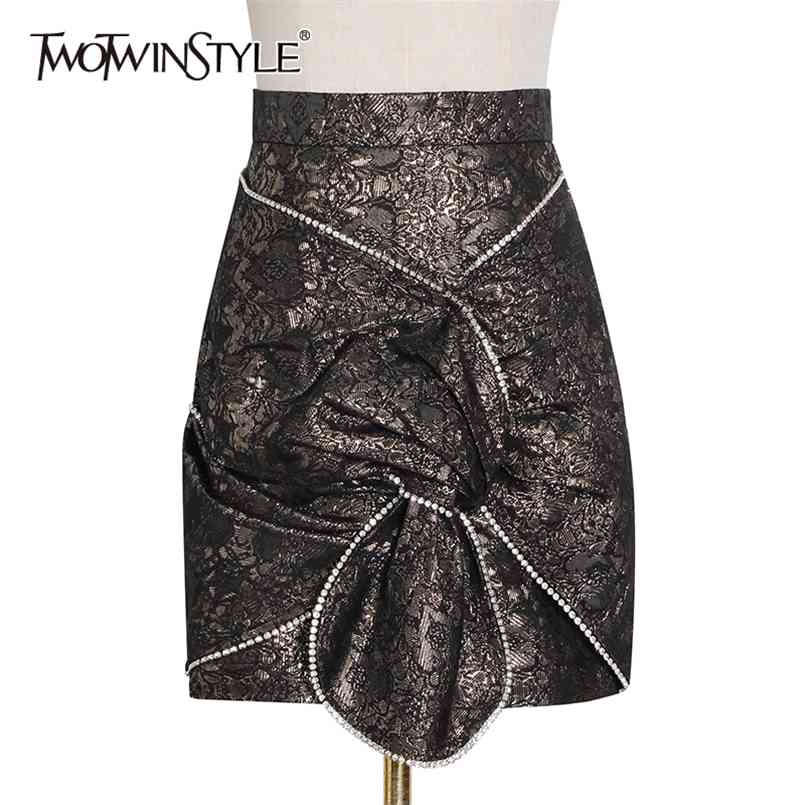 

Printed Kink Skirt For Women High Waist Patchwork Pearl Mini Vintage Skirts Female Fashion Clothing 210521, Aspicture