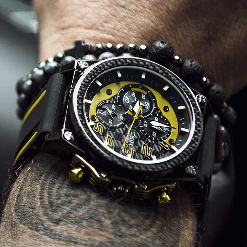 

Megir Watches Men Luxury Brand Sport Chronograph 's Wrist Military Silicone Strap For Zegarek Meski 210707, Yellow