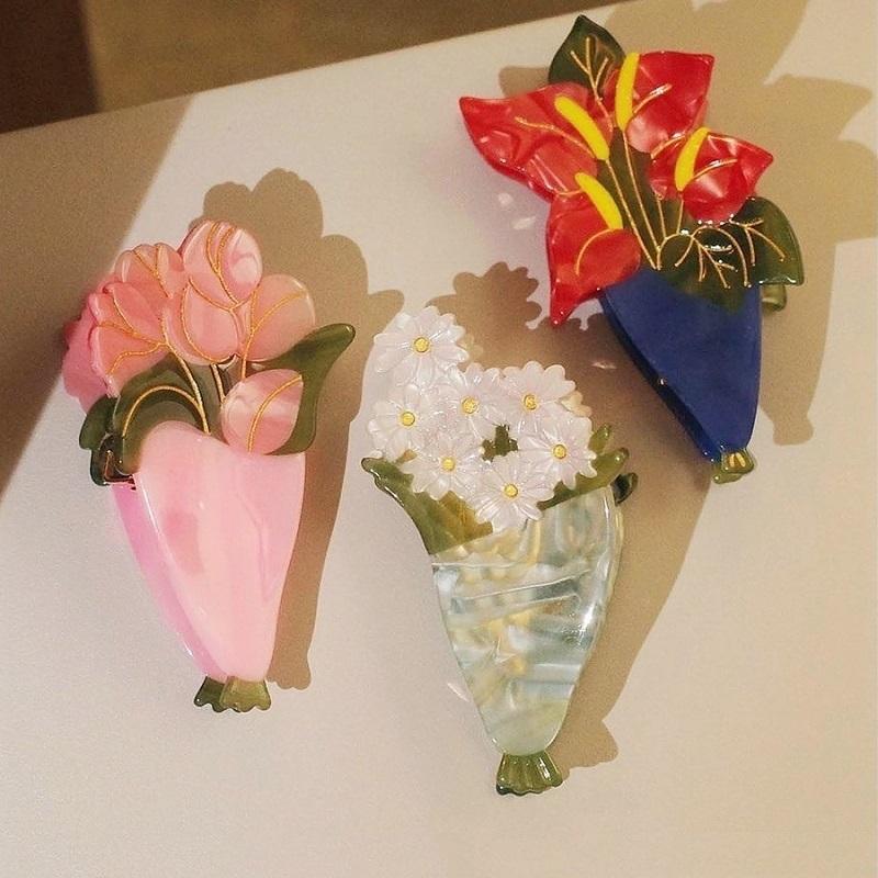 

Hair Clips & Barrettes 2022 Handmade Simple Flower Daisy Tulip Acetate Hairpin For Women Claw Accessories