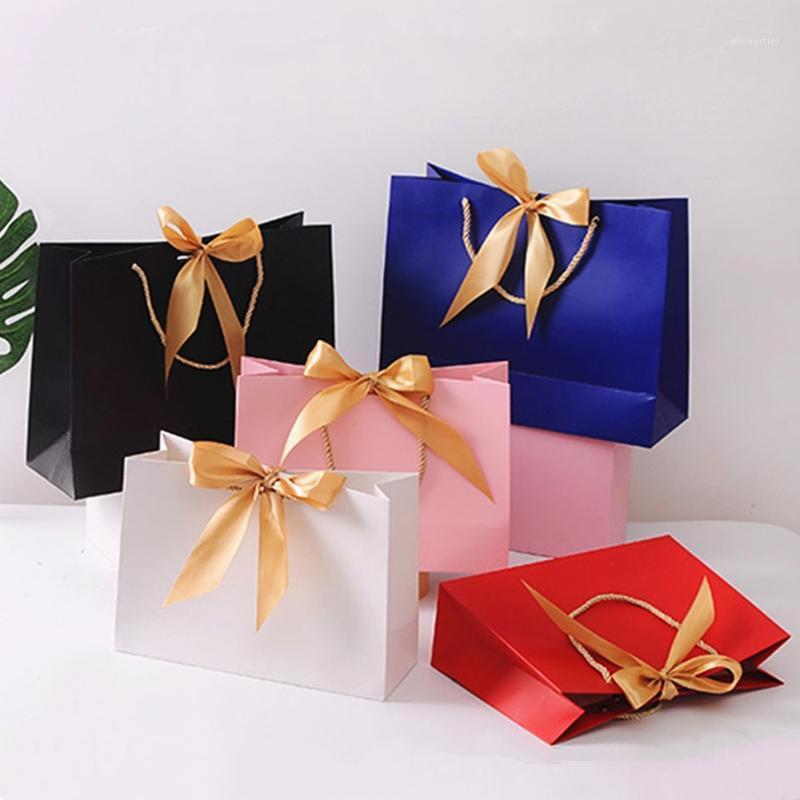 

Gift Wrap 20/50pcs Lot Black Solid Thicken Kraft Paper Bag Box Bags Birthday Wedding For Gifts With Handle Wholesales