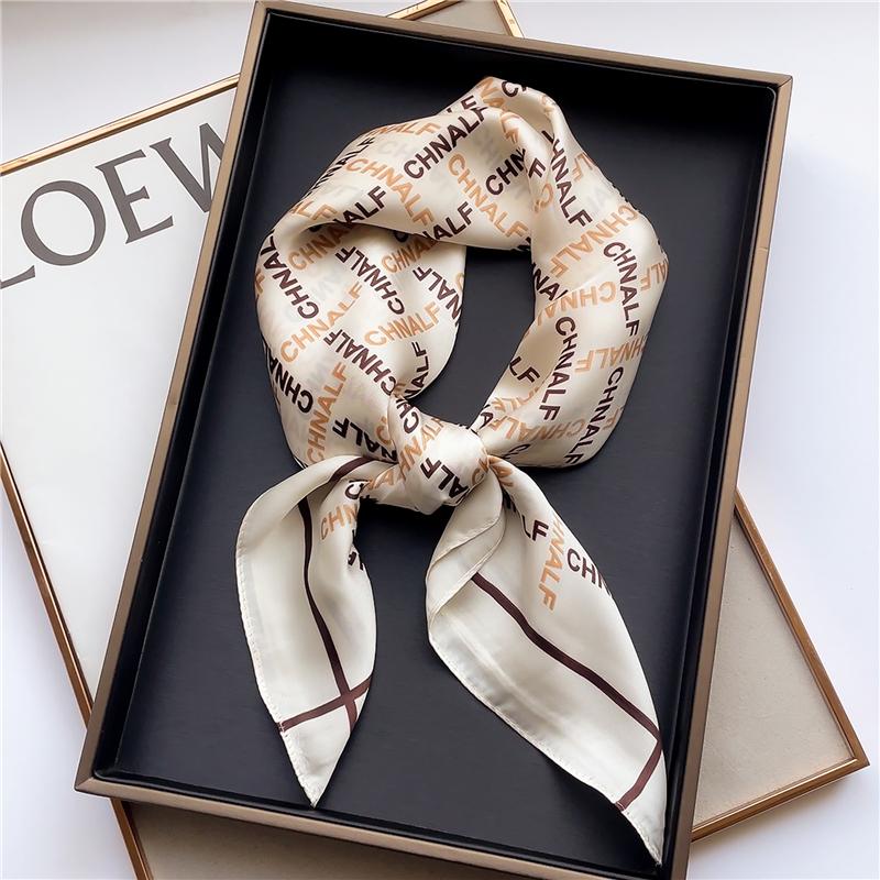 

Scarves Silk Satin Square Scarf 70cm Headband Women Print Letter Hair Bag Wrist Foulard Bandan Muslim Hijab Shawl Wraps Echarpe 2022, Blue;gray
