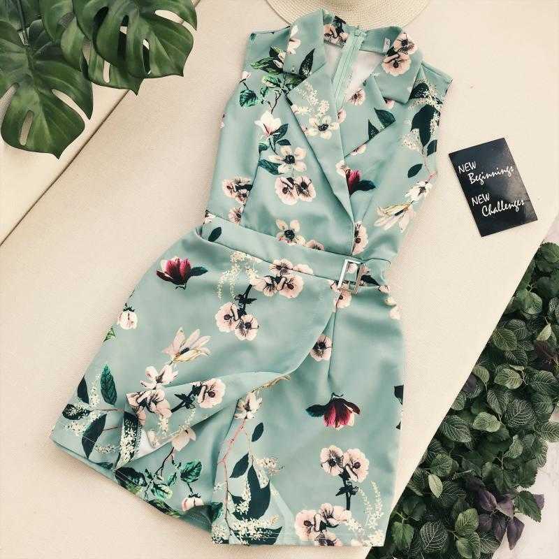 

Retro Women Playsuits Summer Floral Print V-neck Turn Down Collar Sleeveless Irregular Shorts Rompers Ladies Boho Jumpsuits 210602