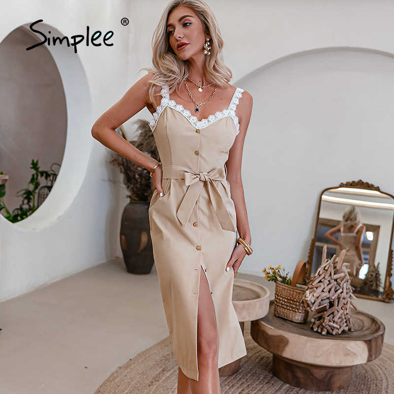 

Elegant High waist Vneck Spaghetti Strap Dress Summer Lace Straight Women Solid Lace-up Button Bodycon 210608, Grey blue