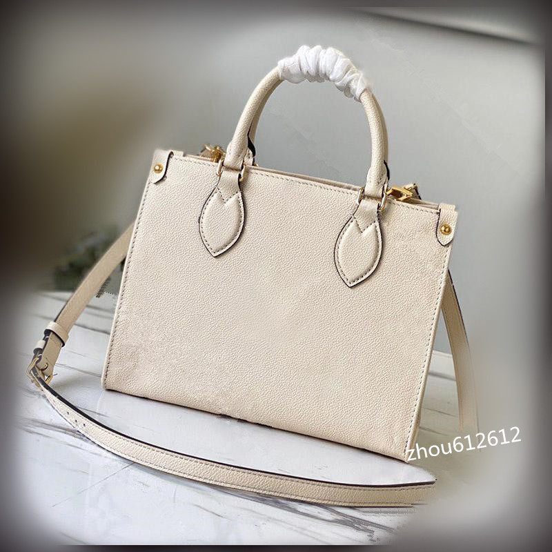 

High Quality ONTHEGO PM Tote Fashion Designer Cabas Shoulder Bag Genuine Leather Women Handbag 25cm, Black and white