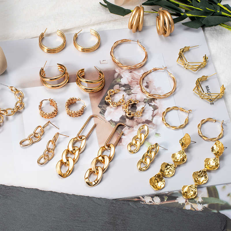 

Fashion Vintage Round Hoop Earrings Women 2021 Gold Metal Statement Geometric Dangle Drop Earings Trendy Brincos Jewelry