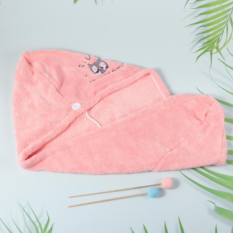 

Coral Hair Drying Cap Embroidery Cat Cartoon Bath (Red) Shower Caps