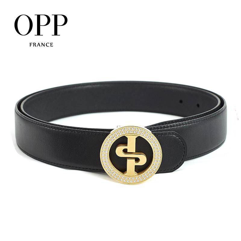 

Men's Belts Fashion Rhinestone Business Casual Belt Leather Metal Needle Round Gold Buckle Black, Black;brown