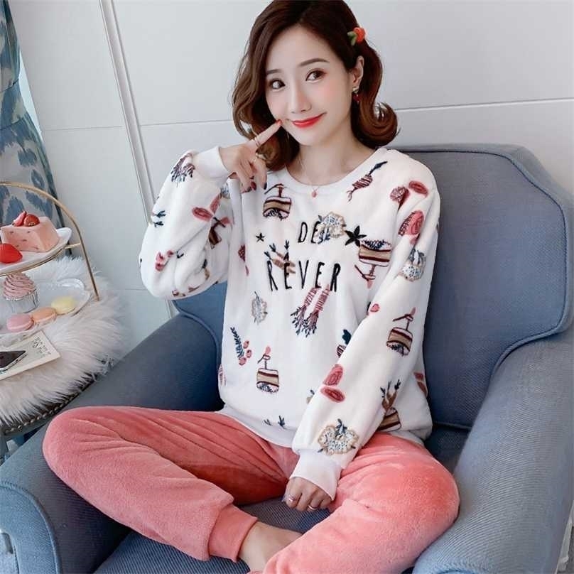 

Winter Flannel Warm Pajamas 2pcs Home Suit Kawaii Pajama Set Fashion Female Pijama Mujer Clothes Pyjama Women Sleepwear 211109, New-9
