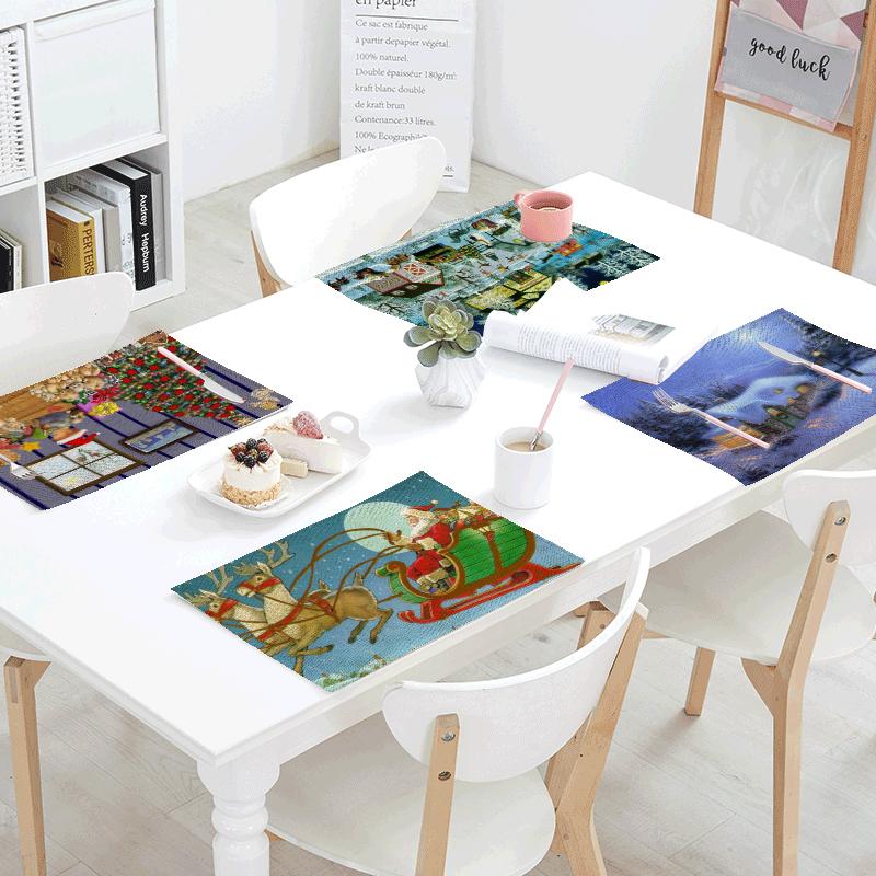 

Christmas Series Tablecloth 42x32cm Snowman Tree Deer Santa Claus Letter Cover Placemat Kitchen Restaurant Decorating Napkin Table Cloth