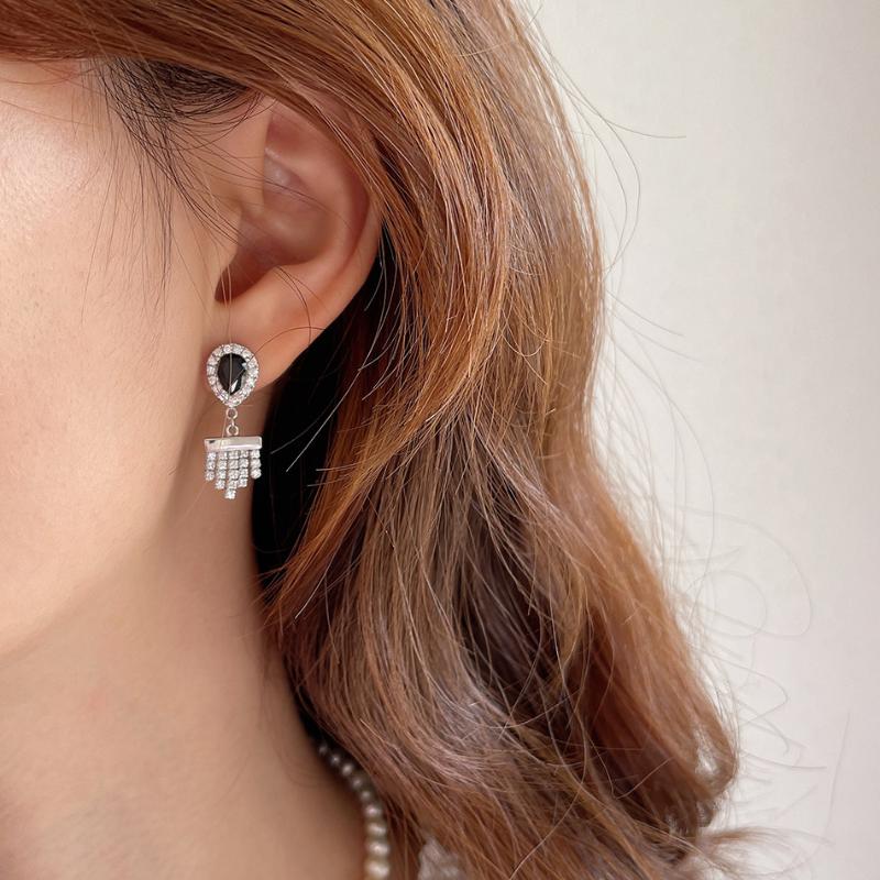 

Dangle & Chandelier Amaiyllis 925 Sterling Silver Earrings Stud Water Drop Black Zircon Ear Buckles For Female Jewelry