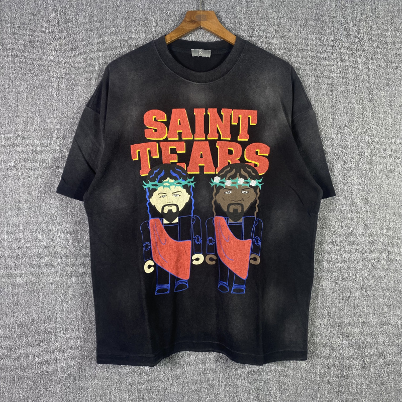 

T Shirt Tee Apparel Men Women Funny Saint Tears Print Short Sleeve T-shirt Tops Real Pics, Fg black