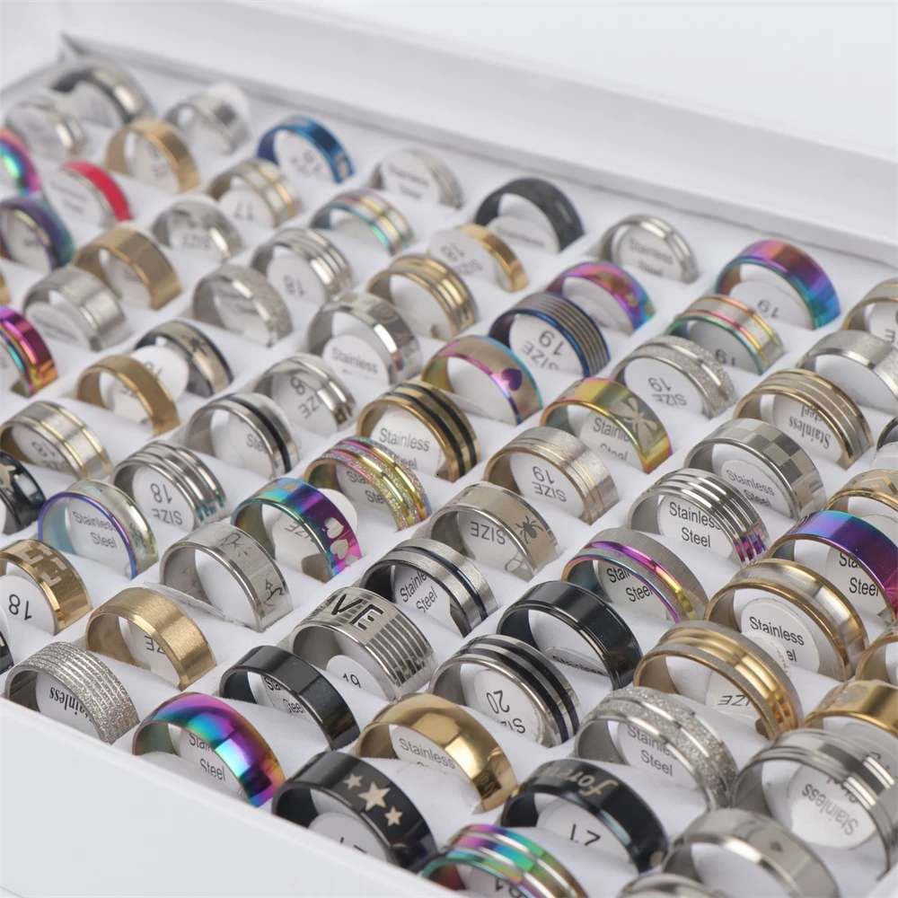 

Wholesale trade 100 Stocks/lot Fashion Rvs Jewelry Rings for Women Men Mix Style Party Gifts No thread