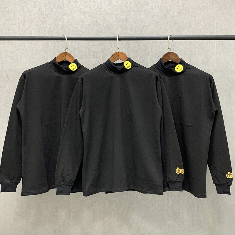 

The same loose smile face high collar embroidery long sleeve T-shirt for men S1GT, White;black