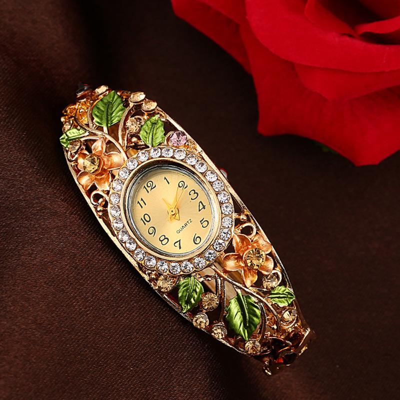 

Wristwatches Ladies Watch Women Bangle Crystal Flower Bracelet Quartz Wristwatch Bayan Kol Saati Relojes Para Mujer, Blue