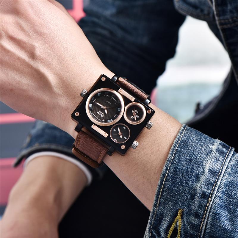 

Wristwatches Men's Fashion Quartz Watches Unique Three Dials Design Men Wristwatch Business Casual Outdoor Sport Male Dual Time Zone Watch