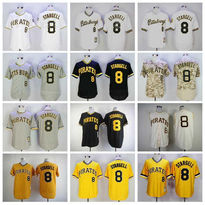 

Retire Baseball 8 Willie Stargell Retro Jersey Men Pullover Team Stitched Flexbase Cool Base Cooperstown Black White Yellow 1962 Vintage