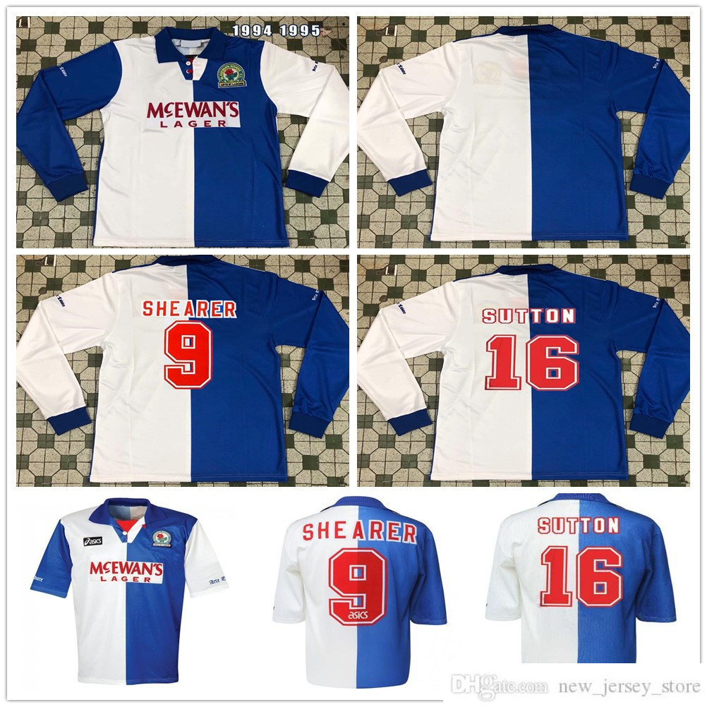 

1994 1995 Retro Blackburn Rovers Soccer Jerseys 94 95 Home 9 SHEARER 16 SUTTON 20 BERG 7 RIPLEY Custom Short Sleeve Long Football Shirts -XL, White