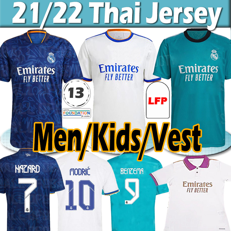 

21/22 Real Madrid soccer jerseys SERGIO RAMOS HAZARD BENZEMA 2021 2022 champion special ASENSIO MODRIC MARCELO jersey men kids kits football shirt Vest uniforms Thai, 21 22 away kids